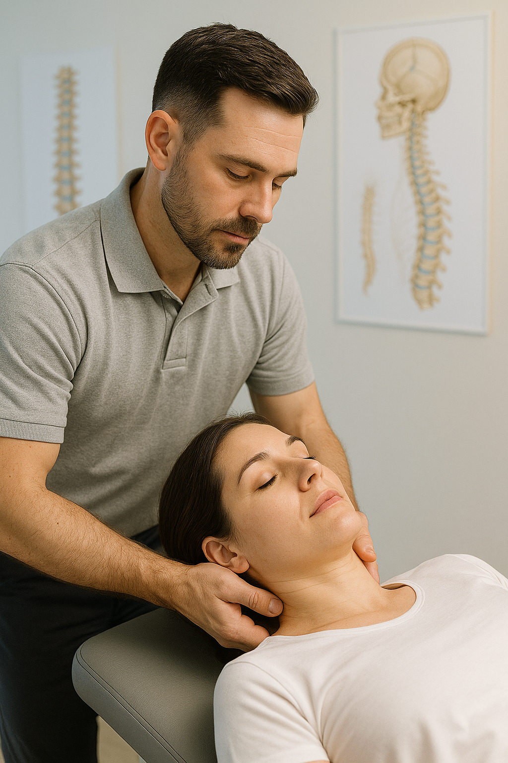 Chiropractor performing neck adjustment